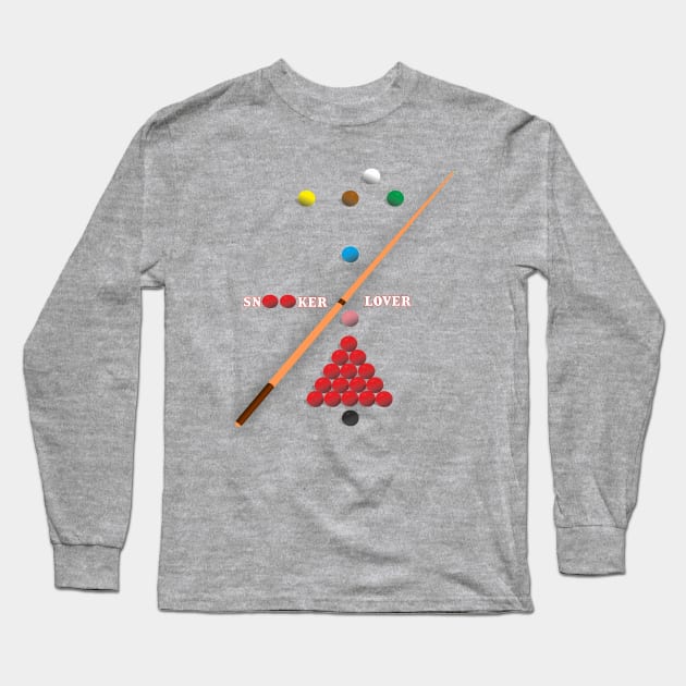 I Love Snooker design showing Snooker Balls arranged as on table Long Sleeve T-Shirt by AJ techDesigns